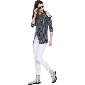 Women's Stylish Striped Cold Shoulder Tunic Top