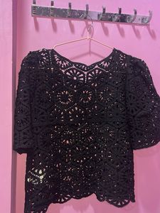 Chic Black Crochet Top fits s and xs