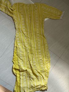 Yellow Printed Kurta with Lace
