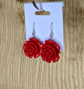 Crimson Red Rose Earrings