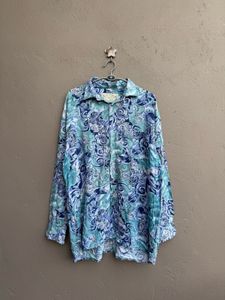 Blue Floral Print Button-Up Shirt