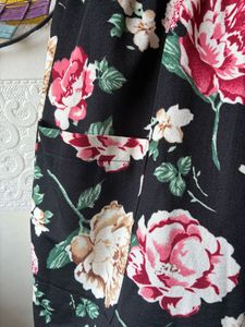 Black floral A-line Dress with Pockets