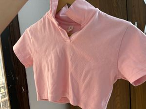 Pink Ribbed Turtleneck Crop Top