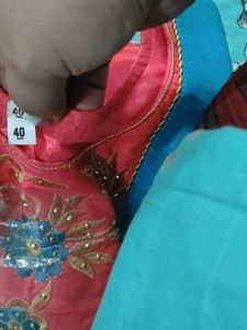 Pink &amp; Blue Embroidered Lehenga Choli