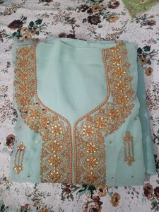 Pure Georgette Embellished Sky Blue Dress Material