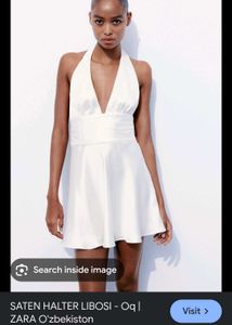 zara white satin halter neck dress