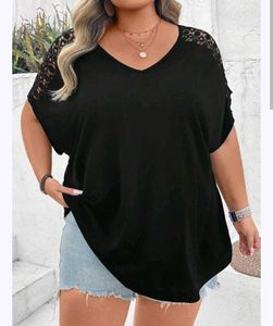 Black Lace Detail V-Neck Top