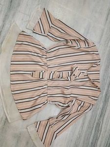 Striped Bow Neck Peplum Top