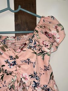 Cute Floral Print Baby Pink Top