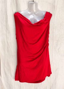 Chic Red Sleeveless Drape Dress