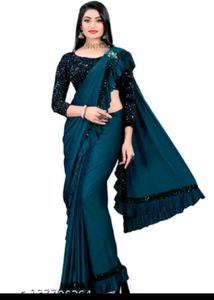 Elegant Teal Saree with Sequins