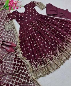 Maroon Embroidered Anarkali
