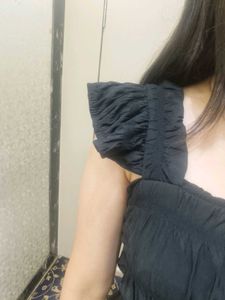 Stylish Black Smocked Crop Top