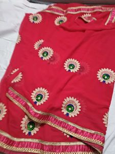 Vibrant Red Embroidered Saree with blouse