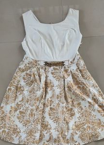 Elegant White & Gold Floral Dress