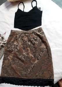 V,Beautiful G Gold Black Velvet Fabric Skirt Top
