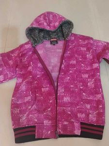 Pink Printed Zip-Up Hoodie