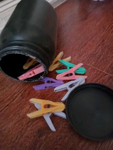 Colorful Clothespins in Jar