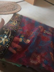 Embroidered Saree with Floral Print