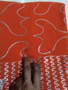 Orange Kurta Set with Silver Embellishments
