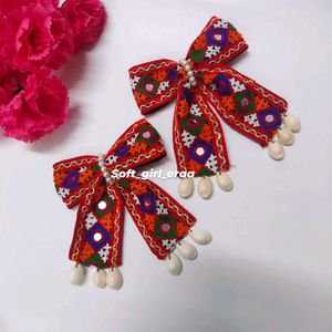 Embroidered Bow Hair Clips