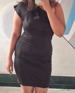 one shoulder ruffle black dress