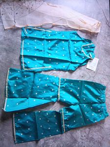 Girls Blue Kurta Set with Sharara