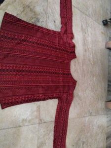Maroon Printed Full Sleeve Kurta
