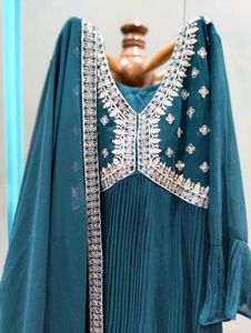 Green Pleated Georgette Anarkali Suit