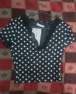 polka dot lace trimmed top