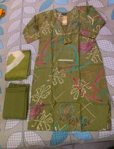 Green Floral Print Kurta Set with Dupatta