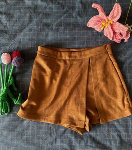 Tan Suede Skort, built in shorts, side zipper