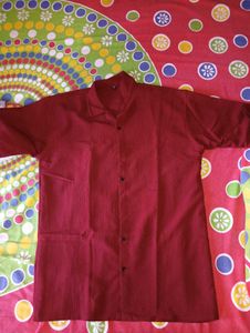 Men’s Maroon Cuban Collar Textured Short Sleeves