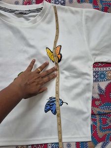 White Crop T-Shirt with Butterfly Print
