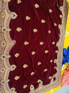 maroon and royal blue embellished saree