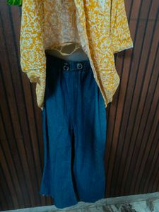 Yellow Printed Kurta with Blue Palazzos jens