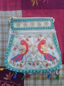 Embroidered Bird Clutch Bag