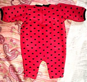 Adorable Red Heart Print Baby Romper