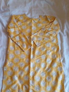 Yellow Printed Kurta with Button Detail