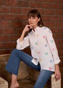 Chic Heart Print Button-Down Shirt