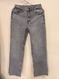 Grey Denim Jeans with Raw Hem