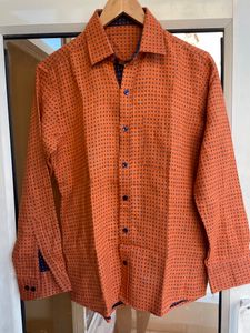 Orange Colour Stitched Shirt For Men