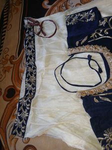 Elegant White &amp; Navy Embroidered Lehenga Choli