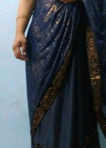 Elegant Blue Ruffled Saree with black blouse