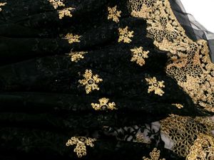 Black &amp; Gold Zari Work Embroidered Net Saree