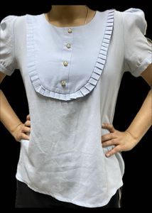 Korean Pleated Neck Baby Blue Top