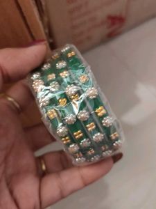 Set of 4 Green Bangles with Embellishments