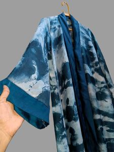 Turquoise colour flowy abaya, in Dubai Nida fabric