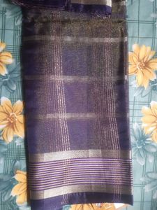 Elegant Blue & Gold Striped Saree