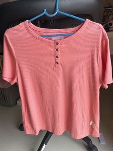 Ribbed  Salmon Top with "Have a Beautiful Day" Tag